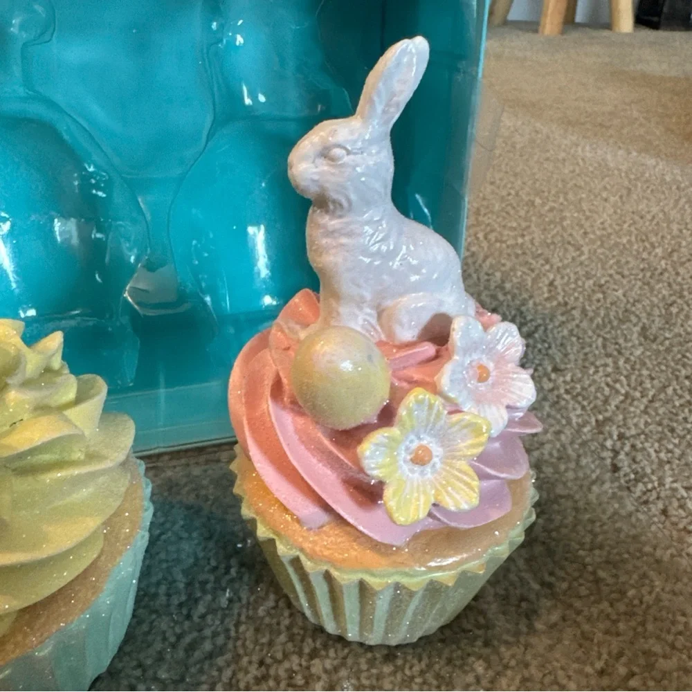 MARTHA STEWART Pastel Easter Bunny Faux Cupcakes Tier Tray Decor
